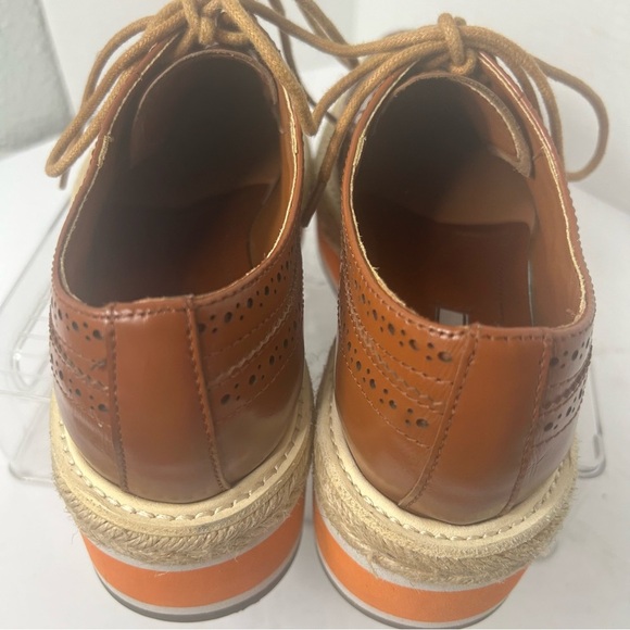 NEW PRADA Brogue Leather Creeper Espadrille Derby Oxford Platform Shoes 6.5 US - Picture 7 of 9